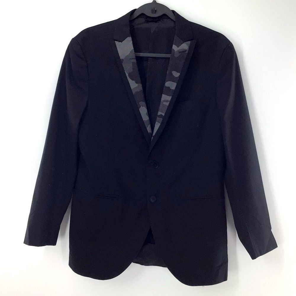 Tonello Black Grey Camouflage Trimmed Suit Jacket Italy Size 48 New With Out Tag